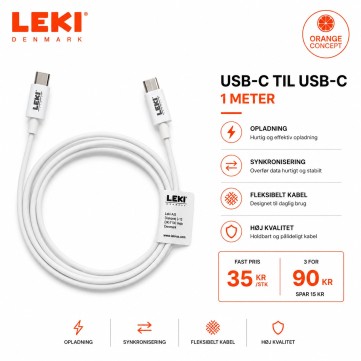 Leki Orange - USB-C til USB-C (1.mtr)
